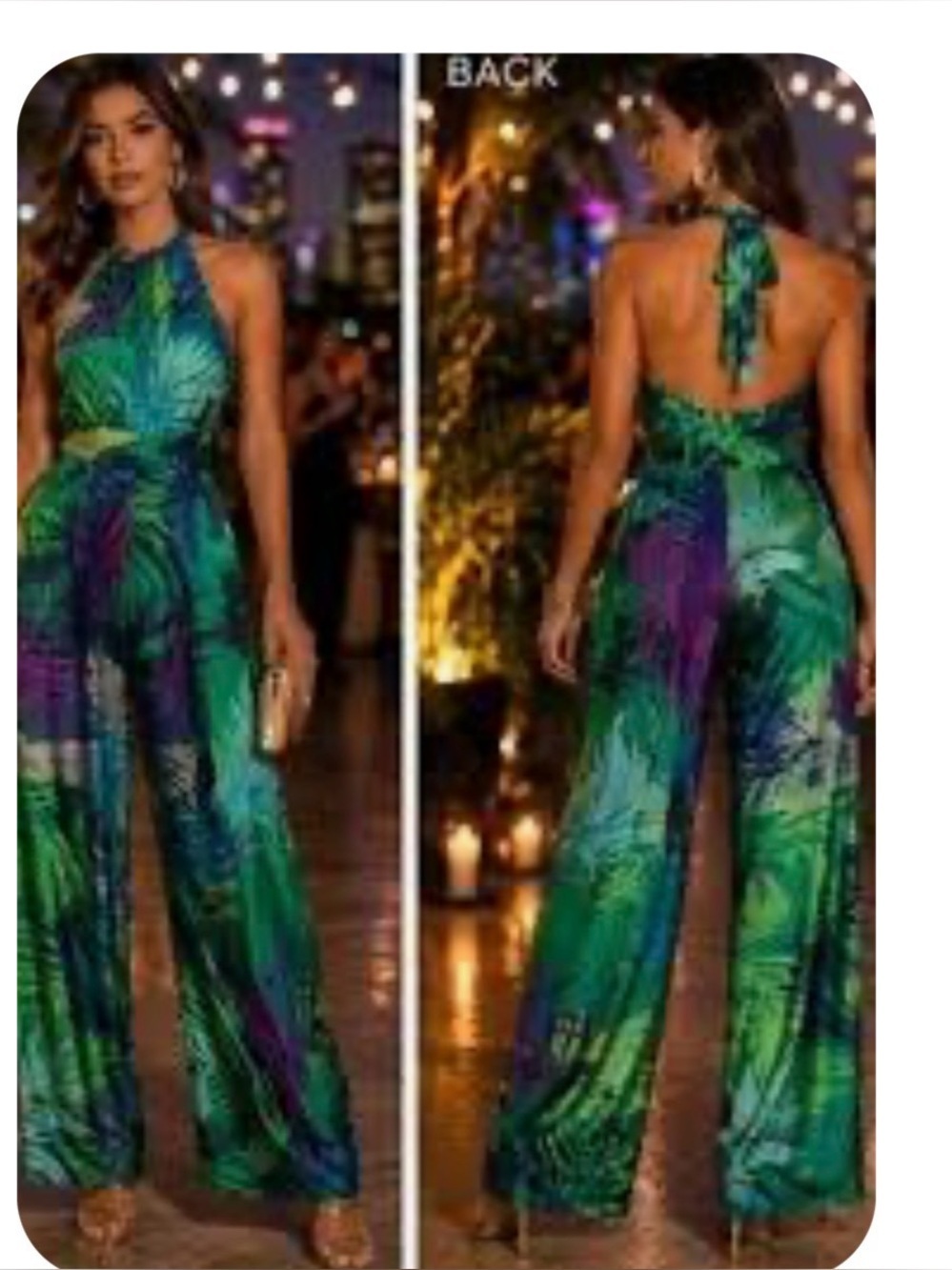 Zara new leg jumpsuit S Green Tropical Halter summer coastal resort